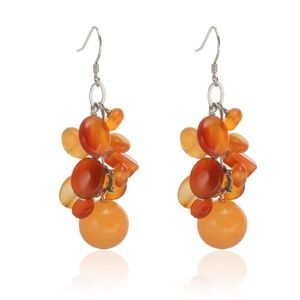 Carnelian Cluster Sterling Silver Drop Earrings